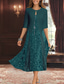 billige Med jakke-To-delt A-line Mor til bruden kjole Elegant Enkel Luksuriøs V-hals Te-lengde Midi-lengde Perleblonde Chiffon med stretch krepsjakke