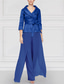preiswerte Overalls für Mütter-Zweiteilig Hosenanzug Bodenlang Brautmutterkleid Langarm Revers Elegant Einfach Zugeschnitten Formell Hochzeitsgast Chiffon Stretch Satin mit Schärpe / Band Einfarbig