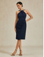 cheap Plain Dress-Women&#039;s Midi Dress Sheath Dress Elegant Wedding Party Wedding Guest Regular Fit Solid Color Sleeveless Halter Neck Off Shoulder Navy Blue Fall Winter