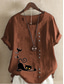 cheap Shirts-Women&#039;s Cotton Linen Shirts Animal Cat Elegant Vintage Tropical Short Sleeve Crew Neck Regular Tops Daily Holiday Vacation Wear Buttons Grass Green White Yellow Army Green Navy Blue Summer Spring