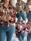 cheap Shirt Jackets-Women&#039;s Shirt Jacket Casual Jacket Comfortable Breathable Buttons Print Casual Plaid Vacation Street Casual Daily Wear Single Breasted Short Stand Collar Regular Fit Long Sleeve Outerwear Pink