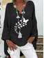cheap Shirts-Women&#039;s Cotton Shirts Butterfly Basic Casual Long Sleeve V Neck Regular Tops Daily Print Black Navy Blue Sky Blue Summer Spring Fall