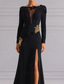 abordables Robes de soirée fourreau-Ligne A Traîne Balayage Robes de Bal Robe de Soirée Tenue de soirée Élégant Style Célébrité manche longue Col en V Fête de jardin Mariage Crêpe Extensible avec Paillettes Broderie