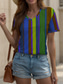 cheap Stripe&amp;Geometric tee-Women&#039;s T Shirt Graphic Geometric Striped Vintage Stylish Classic Short Sleeve V Neck Regular Tops Daily Print Yellow Red Blue Purple Green Summer Spring