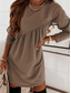 cheap Plain Dress-Women&#039;s Mini Dress T Shirt Dress Tee Dress Casual Daily Regular Fit Plain Long Sleeve Crew Neck Pink Wine Dark Green Brown Summer Fall