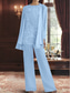 preiswerte Hosenanzüge für Mama-3-teilig Hosenanzug bodenlanges Brautmutterkleid Langarm Rundhalsausschnitt Elegant Formal Hochzeitsgast mit Perlen