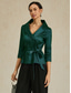 abordables Blouses Élégantes-Femmes Chemisier Hauts de soirée Nœud devant Élégant Métallique Moderne Manche 3/4 Col en V Hauts Réguliers Soirée robe demoiselle d honneur Semi-Formel Cyan Vert Emeraude Printemps, Automne, Hiver