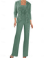 cheap Under $129.99-Pantsuit Mother of the Bride Dress Wedding Guest Elegant Simple Square Neck Floor Length Polyester 3/4 Length Sleeve with Solid Color