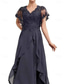 billige Ankellengde-A-linje Te-lengde Festkjole Cocktail Kjole Gjestekjole til bryllup Kjole til brudens mor Kortermet V-hals Elegant Formell Bryllupsgjest Formell kveld Chiffon med Ensfarget