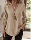 cheap Shirts-Women&#039;s Cotton Linen Shirts Solid Color Stylish Casual Long Sleeve V Neck Regular Tops Daily Buttons Blue Purple Green Khaki Beige Summer Spring