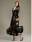 preiswerte abendkleider-Damen Chiffonkleid A Linie Kleid Maxi-Saum Langes Kleid Maxikleid Schwarz Langarm Blumen Blumen und Pflanzen Pflanzenmuster Gerafft Druck Sommer Frühling Frühling und Sommer V Ausschnitt Elegant