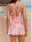 billige Swimdresses-Kvinners badetøy svømmedrakter 1-delt tankini badedrakt uten rygg magekontroll høyt liv slank ferie strandtøy grafisk V-hals ermene badedrakter