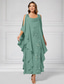 cheap Floor Length-A-Line Mother of the Bride Dress Elegant Luxurious Sparkle &amp; Shine Boat Neck Ankle Length Chiffon Half Sleeve with Beading Tier Cascading Ruffles
