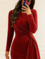cheap Cocktail Dresses-Sheath Column Knee Length Cocktail Dresses Evening Gown Party Dresses Elegant Long Sleeve Crew Neck Formal Fall Velvet with Pleats Ruched