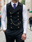 cheap Men's Waistcoat-Men's Vest Waistcoat Gilet Vacation Party Business Fashion Casual Spring Fall Buttons Polyester Comfortable Plain Double Breasted Lapel Regular Fit Black Navy Blue Coffee Vest