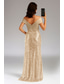 abordables Robes de soirée fourreau-Sirène Trompette Traîne Balayage Robes de Bal Robe de Soirée Tenue de soirée Élégant Scintillant Style Célébrité Sans manches Épaules Dénudées Fête de jardin Mariage Satin Extensible Pailleté avec