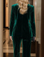 baratos Blazers e Coletes-Mulheres Blazer Casaco esportivo Formal Convidado do casamento Vintage Veludo Elegante Manga Longa Lapelas entalhadas Trespassado
