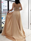 preiswerte Ballkleider-A-Linie Schlauchkleid Bodenlange Schleppe Perlenbestickt Abendkleid Kleid der Brautmutter Abendkleid Ballkleid mit Überrock Festliche Kleidung Elegant Glitzernd Promi-Stil Ärmellos Trägerlos