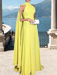 ieftine Formal / Cravată neagră-Rochie de seară tip A-line pentru nuntă pe plajă Rochie elegantă Invitată la nuntă Formală Lungime pe podea Fără mâneci Gât înalt Manti Chiffon cu pliu