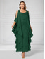 cheap Floor Length-A-Line Mother of the Bride Dress Elegant Luxurious Sparkle &amp; Shine Boat Neck Ankle Length Chiffon Half Sleeve with Beading Tier Cascading Ruffles