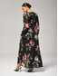preiswerte abendkleider-Damen Chiffonkleid A Linie Kleid Maxi-Saum Langes Kleid Maxikleid Schwarz Langarm Blumen Blumen und Pflanzen Pflanzenmuster Gerafft Druck Sommer Frühling Frühling und Sommer V Ausschnitt Elegant