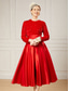 abordables Robes de cocktail-Ligne A Longueur thé Robes de Cocktail Robes de soirée Élégant Éclat manche longue Col ras du cou Noël robe demoiselle d honneur Satin Velours avec Plis Paillettes