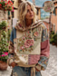 cheap Floral Tops-Women&#039;s 3D Print Vintage Boho Hoodie Patchwork Hoodie Sweatshirt Floral Pullover Sweatshirt Oversized Warm Active Hooded Street Dailywear Patchwork Black White Yellow Dark Pink Spring Fall Winter