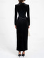 preiswerte Smokingkleider-Damen Smokingkleid Schlauchkleid Formell Hochzeitsgast Samt Elegant Langarm Knöchellänge Gekerbtes Revers
