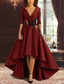 preiswerte A-Linie Abendkleider-A-Linie Asymmetrisch Abendkleid Ballkleid Festliche Kleidung Elegant Hoher Schlitz Dreiviertelarm Hemdkragen Formell Tasche Satin mit Applikationen