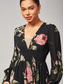 preiswerte abendkleider-Damen Chiffonkleid A Linie Kleid Maxi-Saum Langes Kleid Maxikleid Schwarz Langarm Blumen Blumen und Pflanzen Pflanzenmuster Gerafft Druck Sommer Frühling Frühling und Sommer V Ausschnitt Elegant