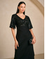 abordables Vestidos de fiesta-Mujer Vestido maxi Vestido tubo Elegante Fiesta Cumpleaños Floral Media Manga Escote en Pico Negro