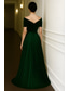 abordables Robes de soirée fourreau-Ligne A Longueur au sol Robes de Bal Robe de Soirée Tenue de soirée Élégant Soyeux Manche Courte Épaules Dénudées Mariage Formel Satin Velours avec Plis