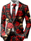 billige Herretrykte blazere-Herre Frakk Blazer Gate Casual Festival Motedesign Casual Daglig Alle Sesonger 100% Polyester Kule Hodeskaller Rose 3D Utskrift Knapper Behagelig Enkel Rad Blazer Rød Blå Grønn Rose Rød