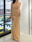 preiswerte Ballkleider-A-Linie Schlauchkleid Bodenlange Schleppe Perlenbestickt Abendkleid Kleid der Brautmutter Abendkleid Ballkleid mit Überrock Festliche Kleidung Elegant Glitzernd Promi-Stil Ärmellos Trägerlos