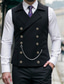 cheap Men's Waistcoat-Men's Vest Waistcoat Gilet Vacation Party Business Fashion Casual Spring Fall Buttons Polyester Comfortable Plain Double Breasted Lapel Regular Fit Black Navy Blue Coffee Vest