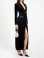 preiswerte Smokingkleider-Damen Smokingkleid Schlauchkleid Formell Hochzeitsgast Samt Elegant Langarm Knöchellänge Gekerbtes Revers