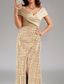 abordables Robes de soirée fourreau-Sirène Trompette Traîne Balayage Robes de Bal Robe de Soirée Tenue de soirée Élégant Scintillant Style Célébrité Sans manches Épaules Dénudées Fête de jardin Mariage Satin Extensible Pailleté avec