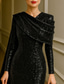 cheap Ball Gown Evening Dresses-Sheath Column Floor Length Ball Gown with Cape Evening Gown Formal Dress Elegant Glittering Long Sleeve High Neck Wedding Formal Capes Sequined with Glitter