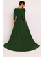 baratos Vestidos de Festa em A-Linha A Cauda Escova Vestidos de noite Vestido de Baile Vestido formal Elegante Brilhante Estilo Celebridade Manga 3/4 Decote V Festa de Jardim Casamento Cetim Elástico com Laço(s)