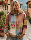 cheap Floral Tops-Women&#039;s 3D Print Vintage Boho Hoodie Patchwork Hoodie Sweatshirt Floral Pullover Sweatshirt Oversized Warm Active Hooded Street Dailywear Patchwork Black White Yellow Dark Pink Spring Fall Winter
