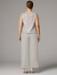 voordelige Broekpakken van mama-Broek 3-delig pak Tot de grond Moeder van de bruid jurk Mouwloos Ronde hals Elegant Bruiloft gast Chiffon Kant Wrap inbegrepen met Pailletten