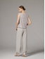 voordelige Broekpakken van mama-Broek 3-delig pak Tot de grond Moeder van de bruid jurk Mouwloos Ronde hals Elegant Bruiloft gast Chiffon Kant Wrap inbegrepen met Pailletten