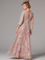 cheap Floor Length-A-Line Dress Floor Length Wedding Guest Dress Formal Dresses Evening Gown Mother of the Bride Dress 3/4 Length Sleeve Jewel Neck Elegant Wedding Party Lace with Lace Pleats Appliques