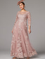 cheap Floor Length-A-Line Dress Floor Length Wedding Guest Dress Formal Dresses Evening Gown Mother of the Bride Dress 3/4 Length Sleeve Jewel Neck Elegant Wedding Party Lace with Lace Pleats Appliques