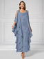 cheap Floor Length-A-Line Mother of the Bride Dress Elegant Luxurious Sparkle &amp; Shine Boat Neck Ankle Length Chiffon Half Sleeve with Beading Tier Cascading Ruffles