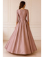 halpa A-linjaiset iltapuvut-A-linja Kokopitkä Iltapuku Ball Gown Muodollinen mekko Tyylikäs Silkkinen 3/4 hiha V kaula-aukko Häät Muodollinen Joustava satiini kanssa Rypytetty