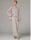 voordelige Broekpakken van mama-Broek 3-delig pak Tot de grond Moeder van de bruid jurk Mouwloos Ronde hals Elegant Bruiloft gast Chiffon Kant Wrap inbegrepen met Pailletten