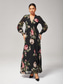 preiswerte abendkleider-Damen Chiffonkleid A Linie Kleid Maxi-Saum Langes Kleid Maxikleid Schwarz Langarm Blumen Blumen und Pflanzen Pflanzenmuster Gerafft Druck Sommer Frühling Frühling und Sommer V Ausschnitt Elegant