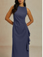 billiga Nyårsklänningar-Dam Maxiklänning Sheath Dress Plisserad klänning Volangkjol Elegant party Semiformella klänningar Bröllopsgäst Gradering Cocktailfest Volang Ensfärgat Ärmlös Rund hals Båthals Violett