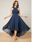 baratos Casamento Casual / Durante o Dia-Vestidos de convidada de casamento A-line vestido elegante festa formal de casamento comprimento de chá sem mangas um ombro convidada de casamento de outono chiffon com franzido